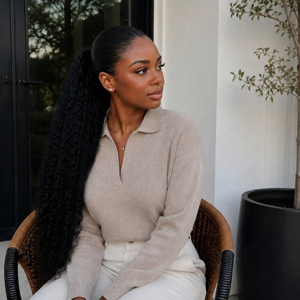 Rich Black Kinky Straight Premium Ponytail