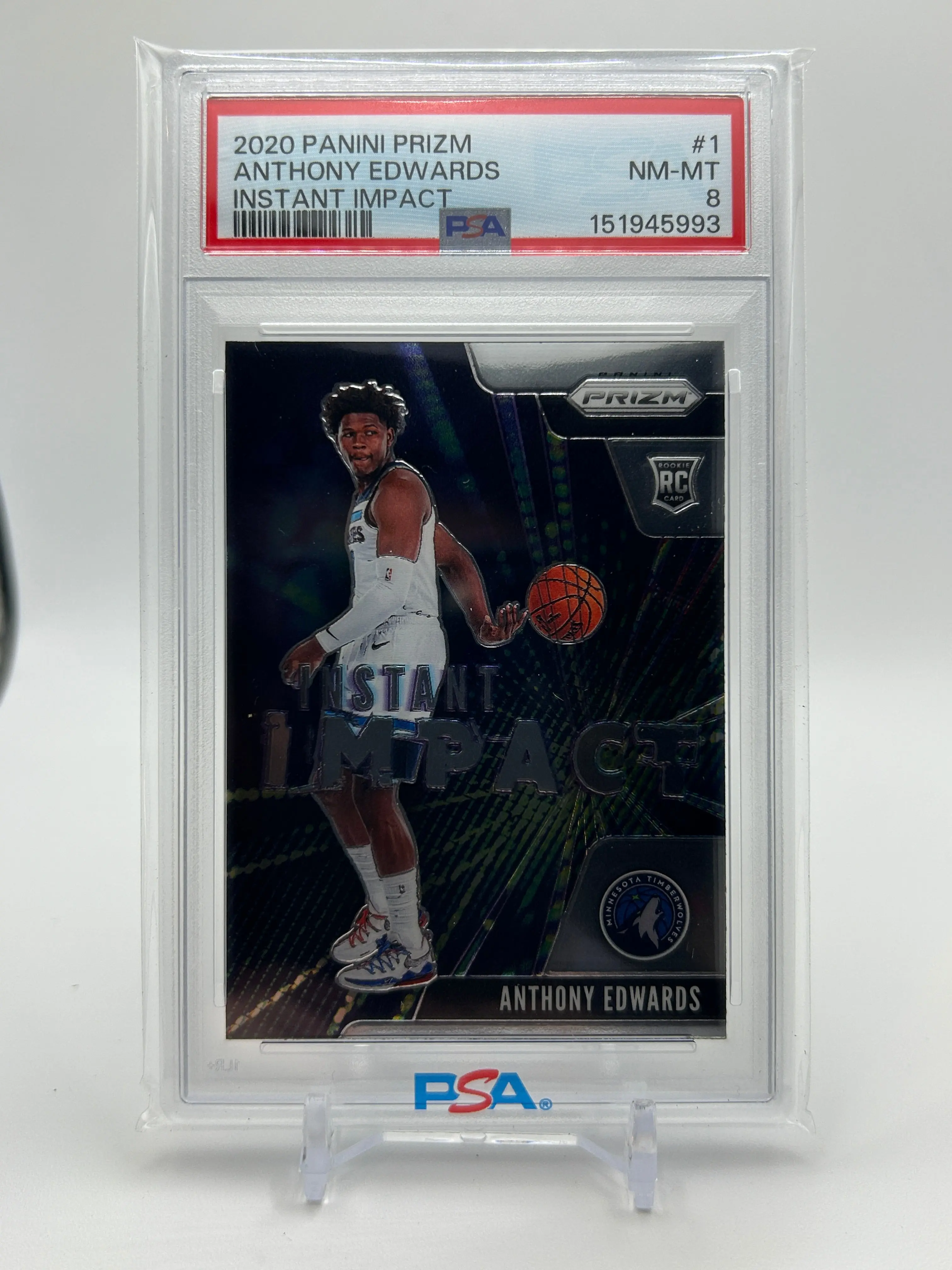 2020-21 Panini Prizm Anthony Edwards Instant Impact Rookie PSA 8