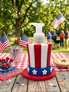 4th of July Uncle Sam Hat Foaming Soap Holder for Bath & Body Works | Patriotic Red, White, & Blue Hand Soap Sleeve | Memorial Day BBQ Decor & Summer Holiday Gift