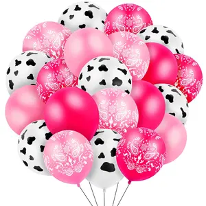 60 Pcs Cowgirl & Cow Balloons 12 Inch Bandana Cow Print Western Party Decorations (Pink)