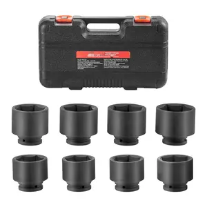 Axle Nut Impact Socket Set For Automotive Repair, 3/4-Inch Drive, 6-Point, 8-Piece SAE Spindle Nut Socket Kit, Heavy-Duty Chrome Vanadium Steel Construction, Includes Magnetic Tray, Designed For Truck Car SUV Axles