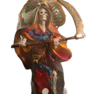 15 inch Aztec Santa Muerte Statue with Colorful Decorations and Unique Design