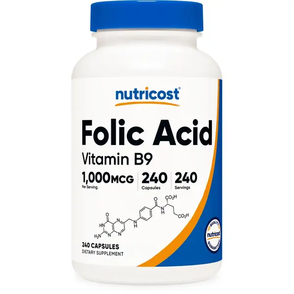 Nutricost Folic Acid (Vitamin B9) Dietary Supplement Capsules for Adults - 1000 mcg, 240 Capsules with Lid, Gluten-Free, Non-GMO, Yes