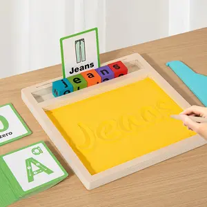 Wooden Alphabet Sand Tray, Educational Sand Painting Writing, Math Early Learning, Alphabet Recognition, Preschool Enlightenment Writing Control Pen Sand Box, Suitable for Baby Creative Drawing and Early Writing Practice, Enhances Handicraft Skills and Im