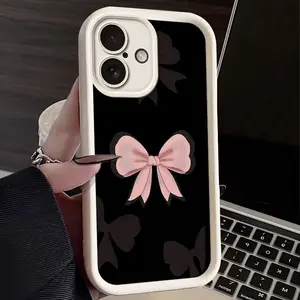 For iPhone 16 15 14 13 12 11 Pro Plus Promax anti-fall shockproof phone case camera protection phone cover pink bows