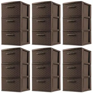 Sterilite 3 Drawer Decorative Plastic Weave Storage Tower, 6-Pack, Espresso Sterilite 3 Drawer Decorative Plastic Weave Storage Tower, 6-Pack, Espresso