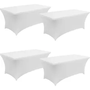 6FT Spandex Table Cover Table Cloth for Folding Tables Fitted Rectangular Tablecover Washable Wrinkle Resistant Stretch Tablecloth Protector for Wedding Banquet (4 Pack, White)