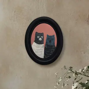 American Retro Bandit Cat Brothers Wall Decor, Home Decor, Oval Frame, Fun Living Room Entrance Decoration, Unique Healing Style Hanging Ornament