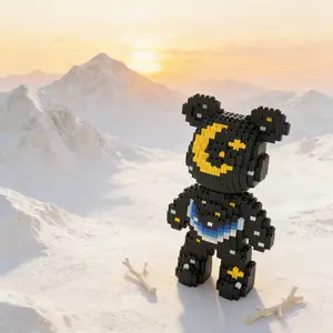 Star Moon Bear 3D Puzzle Building Blocks Decoration, Bookshelf Home Office Cabinet Decor, Party Living Room TV Stand Display Gift