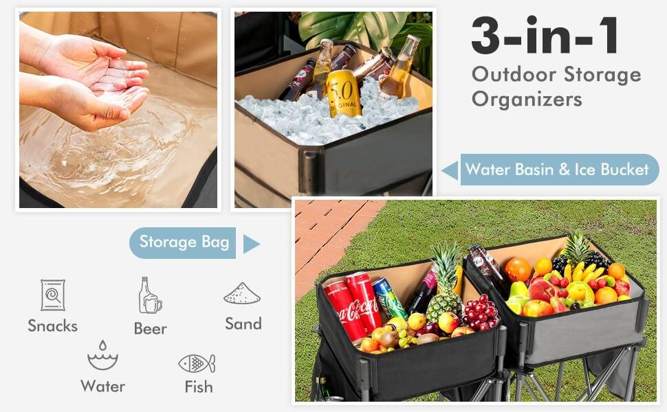 Multi-functional Foldable Outdoor Camping Table Waterproof Leakproof Beverage Cooler Table with Storage for Camping Beach Picnic