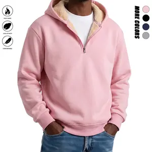 Unisex Hooded Half-Zip Sweatshirt, Thick Fleece Inside, Soft & Breathable, Loose Fit, Stand Collar When Unzipped, Front Kangaroo Pocket, for Outdoor Walk, Camping & Home Lounge – Snug & Edgy
