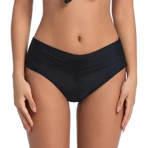 Women's Mid Rise Ruched Tummy Control Swim Bottoms, Full Coverage Bikini Bottoms