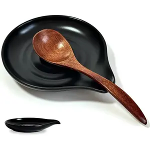 Spoon Rest for Stove Top, 6.2" Large Ceramic Spoon Holder for Kitchen Counter, Cooking Utensil Rest for Spatula, Spoon & Ladle, Modern Kitchen Decor, Matte Black, Housewarming Gift