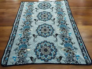 Bed Cover Throw Quilt Hummingbird Mandala Mexican Style Handmade. Soft, Colorful And Warm Blanket For Winter