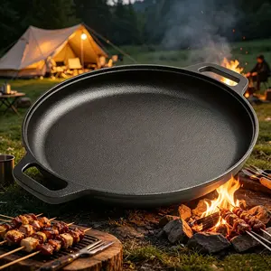 1/2/3Pcs 11.02 Inch Pure Cast Iron Griddle Pan, Camping Kitchen Accessories Pots and Pans Set, Non-Stick Round Skillet for BBQ, Buffet, Home Cooking
