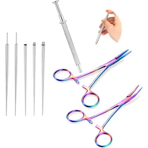GEMQUEEN Piercing Taper Pliers Ball Grabber Tool for Changing Jewelry - Curved and Straight Forceps Stainless Steel 14G 16G 18G Flat Back Earrings Insertion Tool Body Piercing Kit for Ear Nose Lip