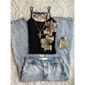 Women's Vintage Floral Embroidery Cami, Elegant Spaghetti Strap Sleeveless Tank Top, Cotton Blend Summer Party Going Out Top flash sale clothing for women casual long-sleeve cozy outerwear straight leg jean fashion pullover outfit womenswear comfort long