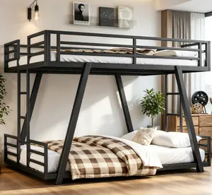 Durable Metal Bunk Bed Frame - Double-Side Ladders, Unique Support Legs, Low-Profile Space-Saving Indoor Furniture Piece