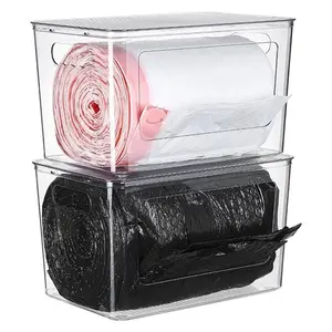 Transparent Storage Box, Stackable Trash Bag Dispenser for Kitchen Sink & Laundry Room, Durable Plastic Trash Bag Rack, Multifunctional Organizer, Durable Plastic Organizers