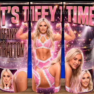 Tiffany Stratton Wrestling Tiffy Time Cup Mug Tumbler 20oz Stainless Steel Tumbler with Slide Closure Lid, Reusable Plastic Straw, Handmade Design - Drinkware