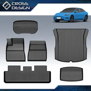 CROSSDESIGN TPE Floor Mats  Fit for 2024 2025 Tesla Model 3 Highland  All Weather Cargo Liner Waterproof anti-slip-1 set black