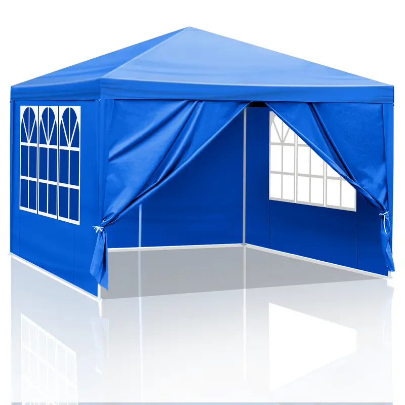 10'x10' Gazebo Waterproof Outdoor Canopy Patio Tent Party Tent for Wedding BBQ Cater Blue Easy Assembly Spacious Versatile High Quality