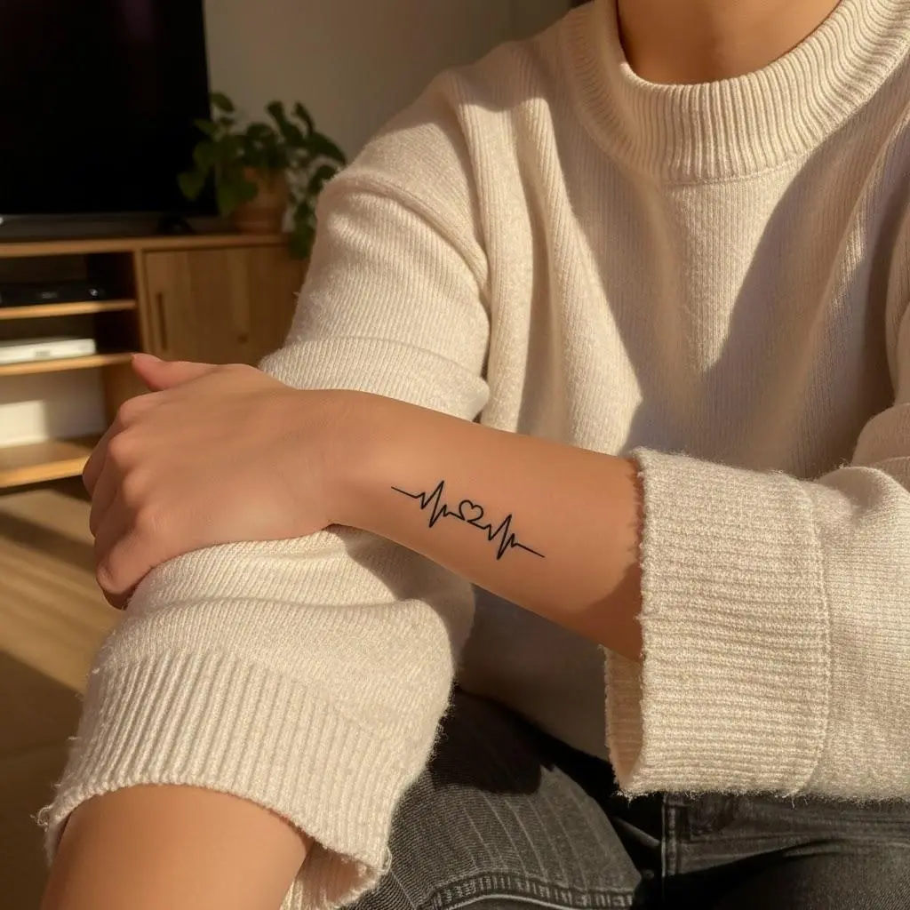 Semi-Permanent Temporary Tattoos, 4-Pack Herbal Juice Body Art with Realistic Matte Finish - Waterproof Heartbeat EKG Designs for Adults, Temporary Tattoo, Matte Skin Look