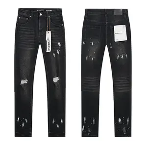 Purple Men's Ripped Regular Fit Jeans Menswear Pants Trouser Streetwear