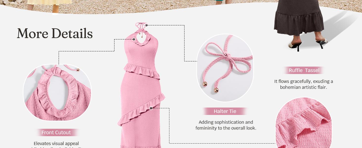 Wenrine Women's Sexy Halter Maxi Dress Cutout Sleeveless Ruffle Tassel Backless Party Club Summer Dresses Wenrine Women's Sexy Halter Maxi Dress Cutout Sleeveless Ruffle Tassel Backless Party Club Summer Dresses