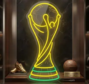World Cup Trophy Neon Light for Club Bedroom Man Cave Bar Sports Gifts for Men Teen Boys Fans Neon Art Stage Decor
