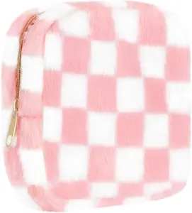 Sanitary Napkin Storage Bag, Zipper Period Bag, Checkered Portable Menstrual Pad Bag Panty Liners, Tampon Storage Pouch for Women Ladies Daily Use Storage Purse Travel