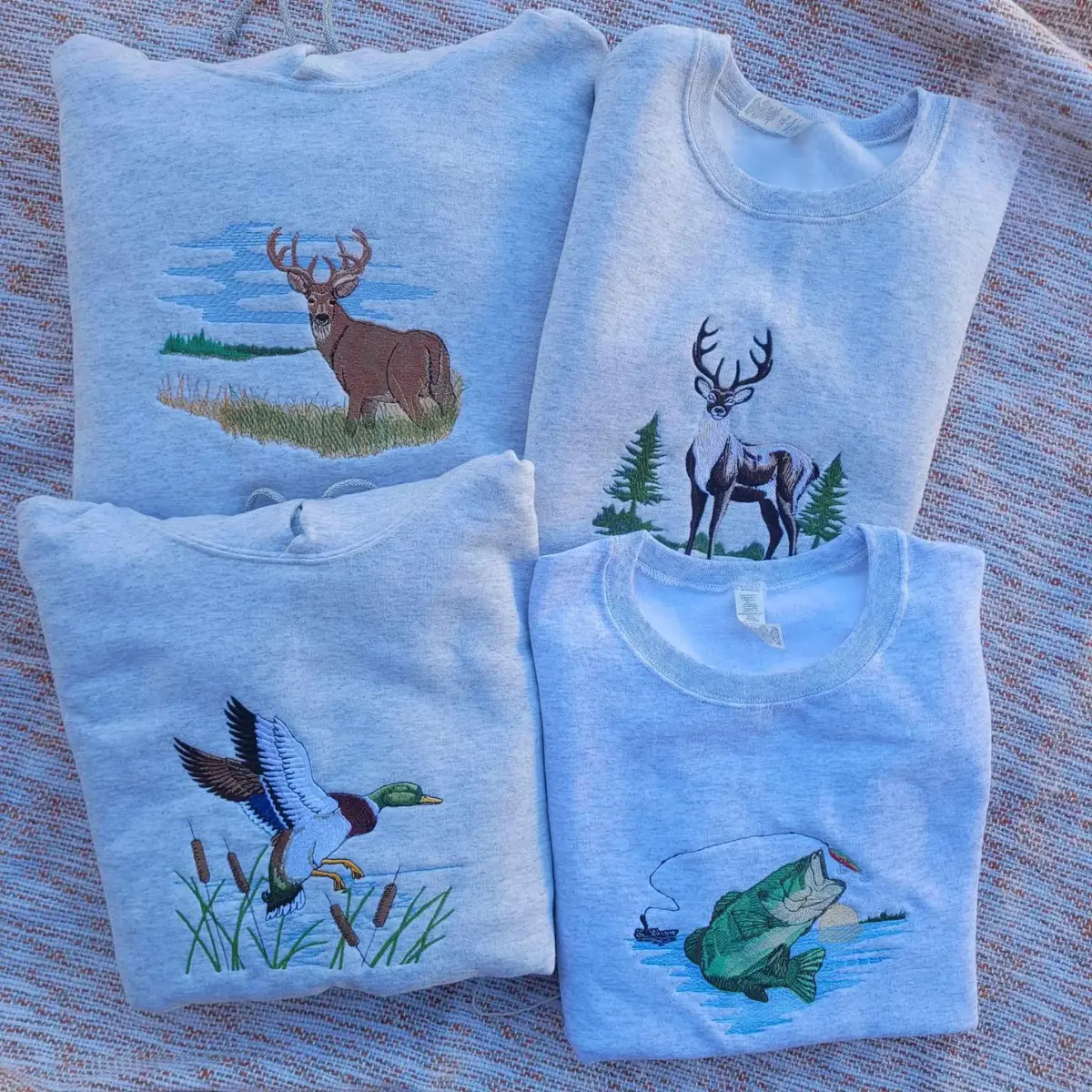 Embroidered Deer Sweatshirt, Hunting Crewneck, Embroidered Mallard Duck Sweatshirt, Fishing Bass Pullover, Wildlife Outdoor Sweatshirt, Deer Hunter Gift, Nature Lover Apparel for Men