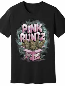 RUNTZ Graphic Design Black T-Shirt - Bold Pink 'PINK RUNTZ' Text with Vibrant Green Leaves, Edgy and Eye-Catching Casual Tee for Summer Wear and Street Style