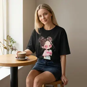100%25 Cartoon Cute Printed Short Sleeve Round Neck T-Shirt, Summer New, Loose Fit, for Women Vintage Moon Print Short Sleeve Tee Social Justice Women's T-shirt Relaxed Oversized Mom Life T-Shirt Funny Sexy Joke T-shirt
