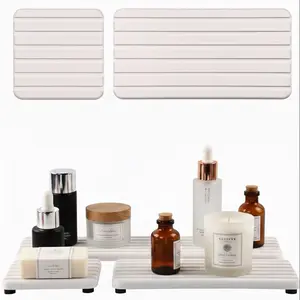 Set of 4 Diatomite Water-Absorbing Stone Coasters & Soap Dishes | Quick-Dry Bathroom & Kitchen Trays for Soap, Plants & Toiletries