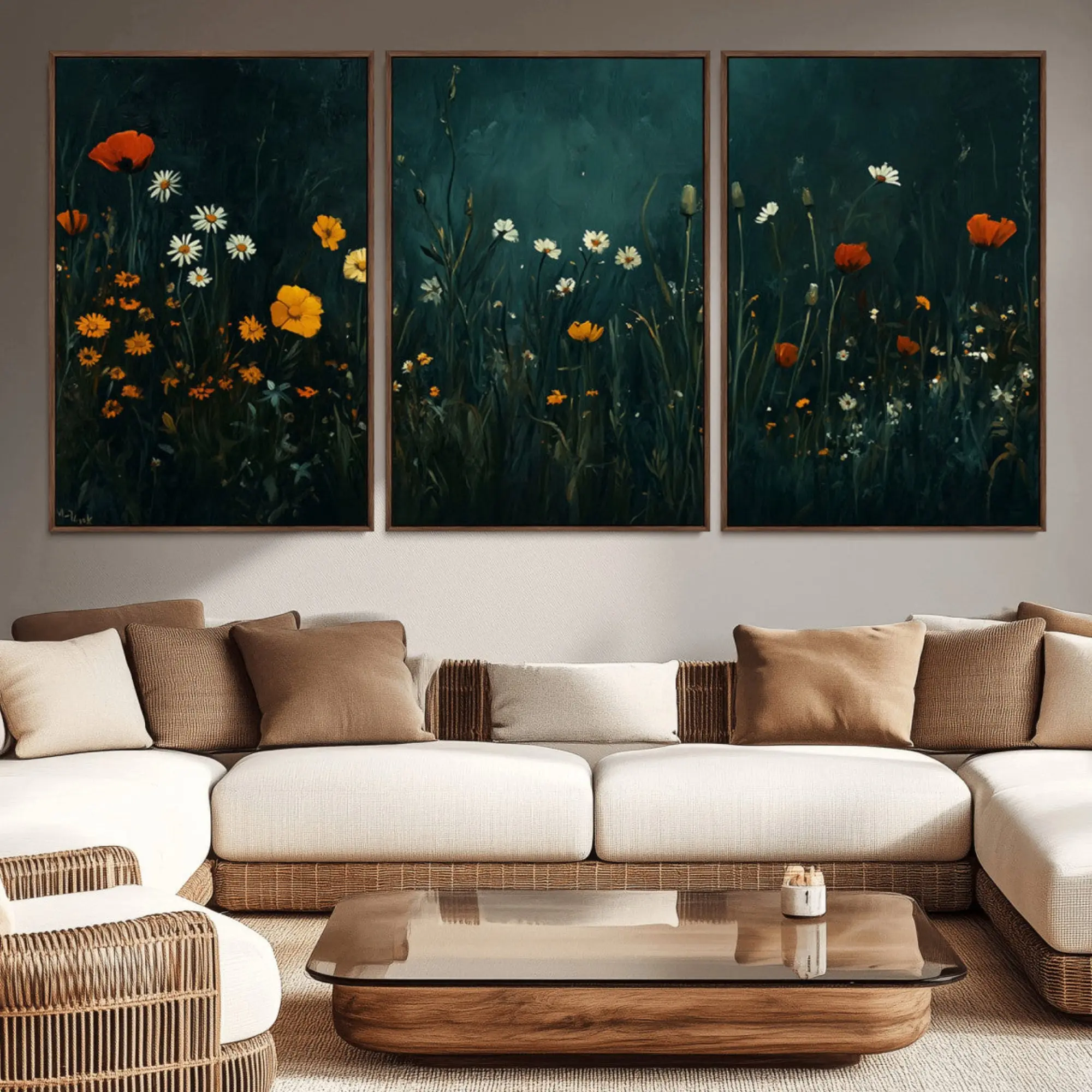Framed Vintage Botanical Wildflower Field Wall Artwork, Artistic Print for Room Decoration