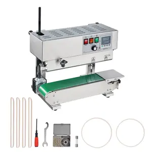Continuous Bag Sealing Machine With Vertical Band Sealer, Stainless Steel Construction For Poly Bags, Heat Sealing And Band Seal In One Pass, Adjustable Temperature, Speed, And Sealing Time For Commercial Use