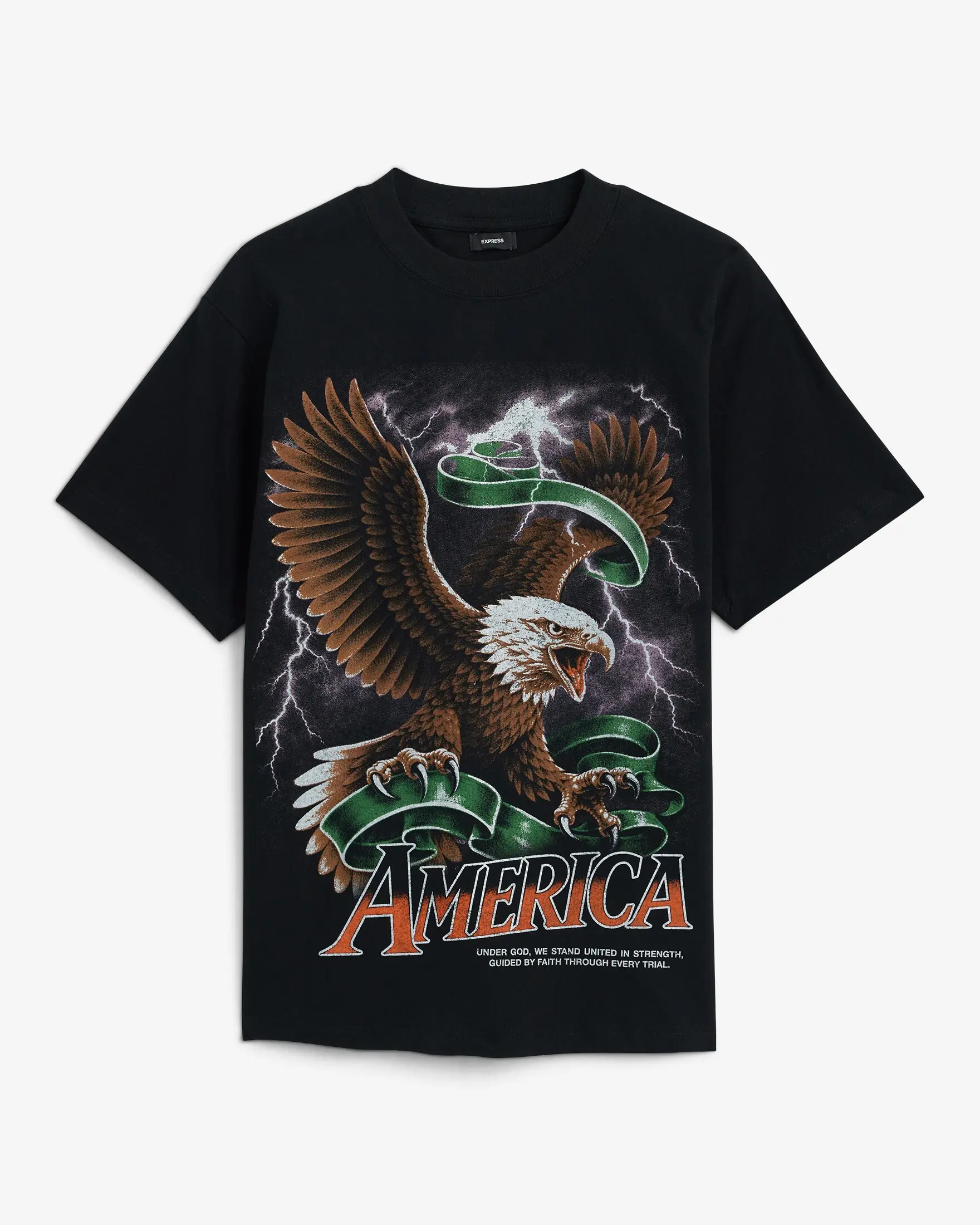 Express America Black Cotton Graphic T-Shirt, Tshirt, Top, Shortsleeve