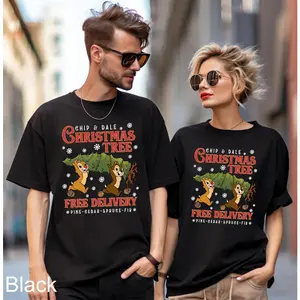 Delivered after Christmas-Unisex Chip and Dale Christmas T-Shirt, Funny Cartoon Character Squirrel Tee, Xmas Gift for Men Women - 1 piece