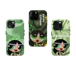P0w3rpuff Girls Cartoon Phone Case,Shockproof Protective Cover,Durable Shockproof Design Compatible for iPhone 17 Pro Max 16/15/14/13/12/11 Pro Max Plus and for SamsungS25,S24,S23,S22,green Aesthetic phone Cover,buttercup Cellphone Protection