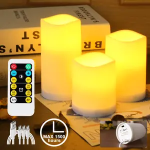 Rechargeable LED Pillar candle with remote control set of 3 color changing/flickering flameless candle