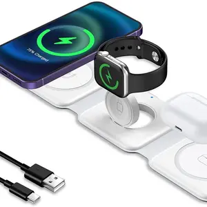 KingLucky i33 Foldable 3 In 1 Fast Charging Station, 15W Wireless Charger Stand For IPhone 15, 14, 13, 12, 11/Pro/Max/Mini/Plus, X, XR, XS/Max, SE, 8/Plus, Suitable For IWatch 1-9, Suitable For Airpods 3/2/Pro Smartphone Cellphone