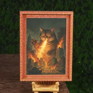 Funny Refrigerator Magnet, Small Decorative Art, Giant Cat Breathing Fire, Home Decoration, Creative Fridge Magnet, Great Holiday Gift