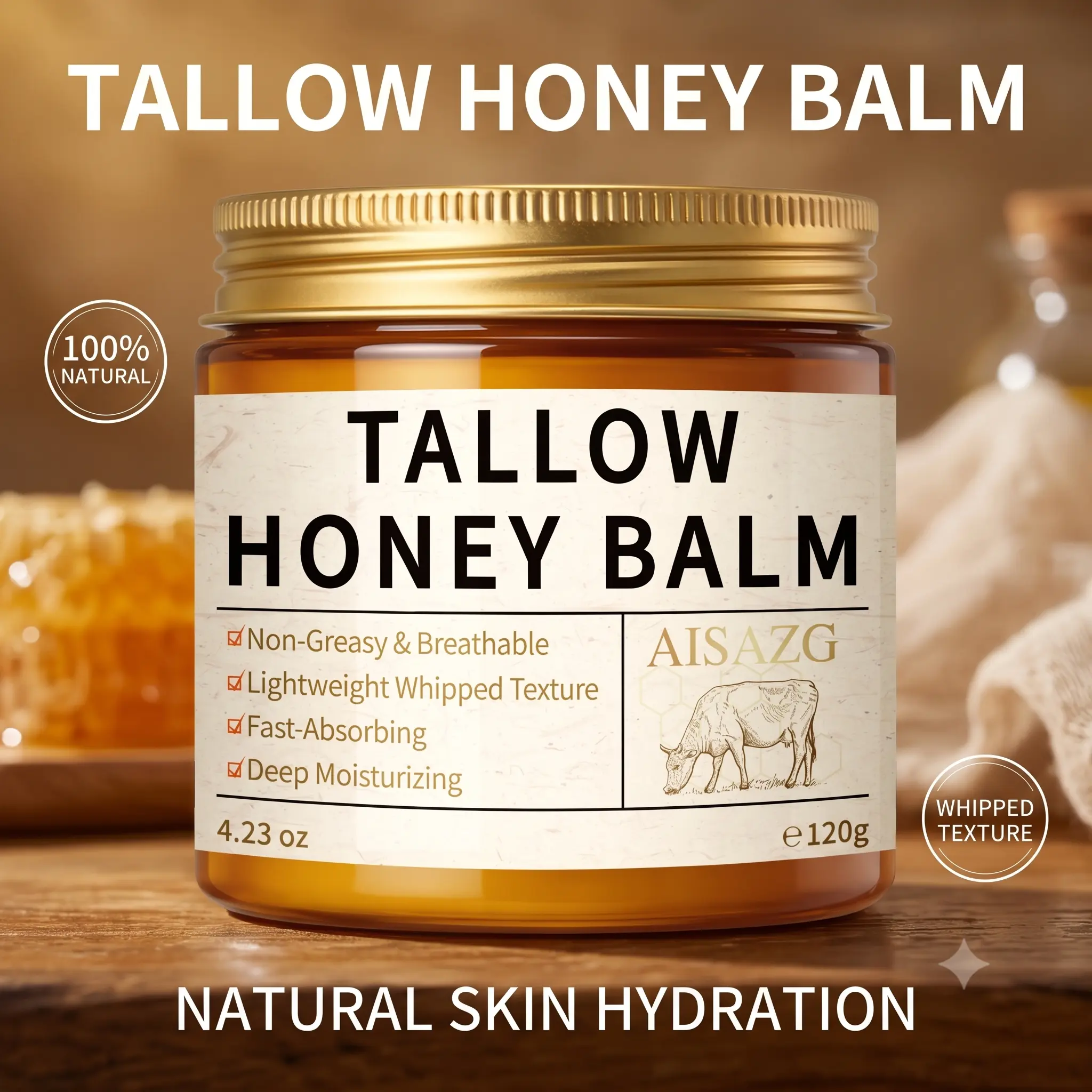 Viral Glass Skin Secret! Whipped Tallow Honey Balm Face & Body Moisturizer