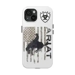 [WESTERN PRIDE] Ariat Bull Rider iPhone Case + 5 FREE Stickers - Cowboy Distressed Flag Dual Shell Cover - Premium 2-Piece Shockproof Tough Case for iPhone 17 16 15 14 13 12 11 Pro Max Plus X XR