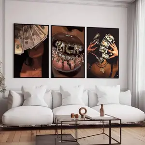 3pcs Unframed Black Fashion Woman Money Wall Art Poster Canvas Print Pop Art Aesthetic Decor Fashion Painting For Girly Room,Bedroom,Living Room,Modern Home Decoration