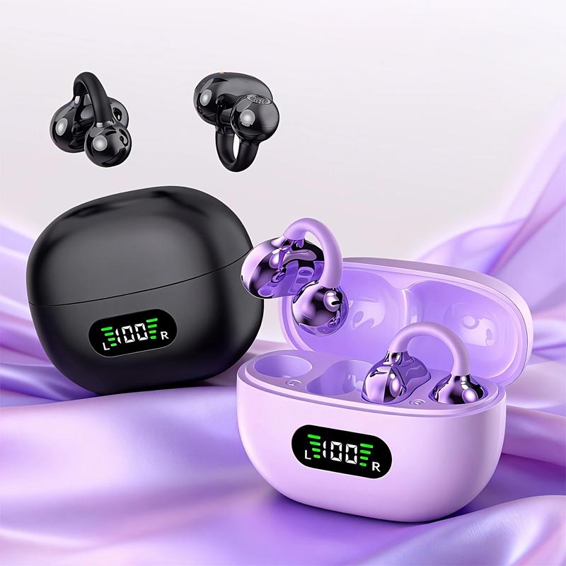 TEMPOMIND  Clip‑on Open‑Ear Wireless Earbuds, Bluetooth -compatible  Earphones with Digital Display Charging Case, Open Ear Earbuds for Sports Workout