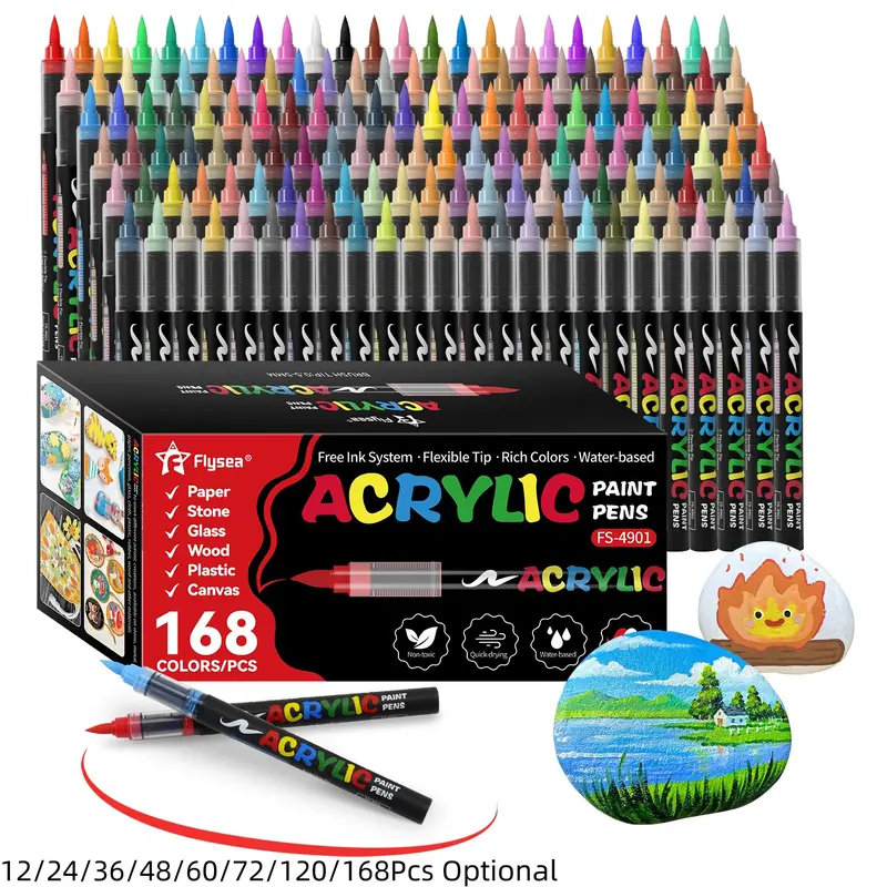 Acrylic Paint Marker Pen Set, Acrylic Painting Pen, 1 Box Waterproof Marker Pen for Rock, Wood, Fabric, Canvas, Glass, DIY Crafts, Arts And Crafts Supplies, Art Supplies, Art Materials, Acrylic Paint Pens, Acrylic Markers
