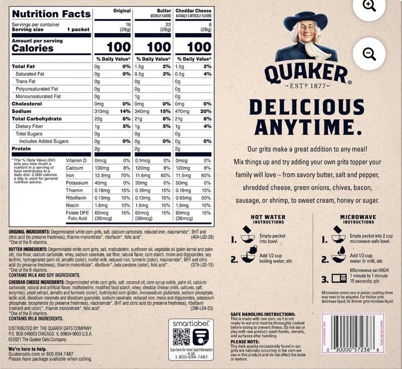 Quaker Instant Grits, Variety Pack 45.4 oz., 46 pk