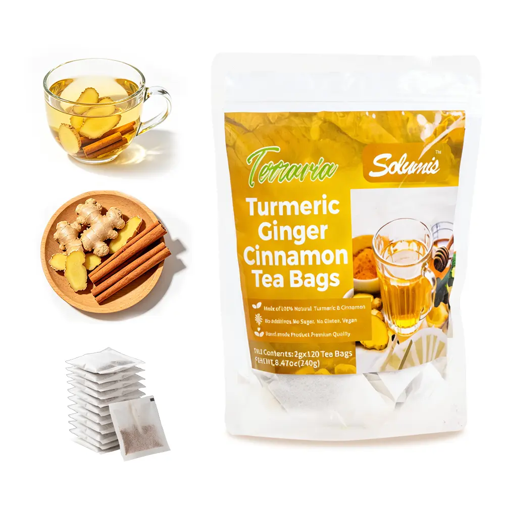 Té Natural de Cúrcuma, Jengibre y Canela - Infusión Herbal Artesanal, Sin Cafeína, Sin Azúcar, Vegana, Sabor Suave y Reconfortante, Bolsitas de Té Ecológicas